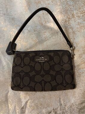 Coach Black Signature Jacquard Wristlet